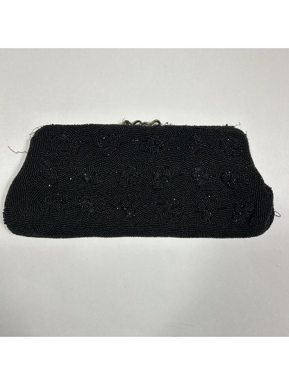 Vtg Walborg Made In Belgium by Hand Shiny Black Beaded Clutch Evening Purse Flaw